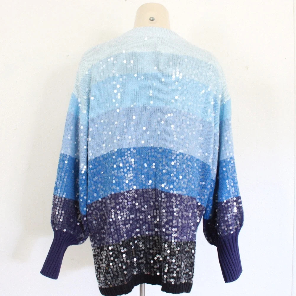 Isaac Mizrahi Live! Multistripe Blue Cardigan
